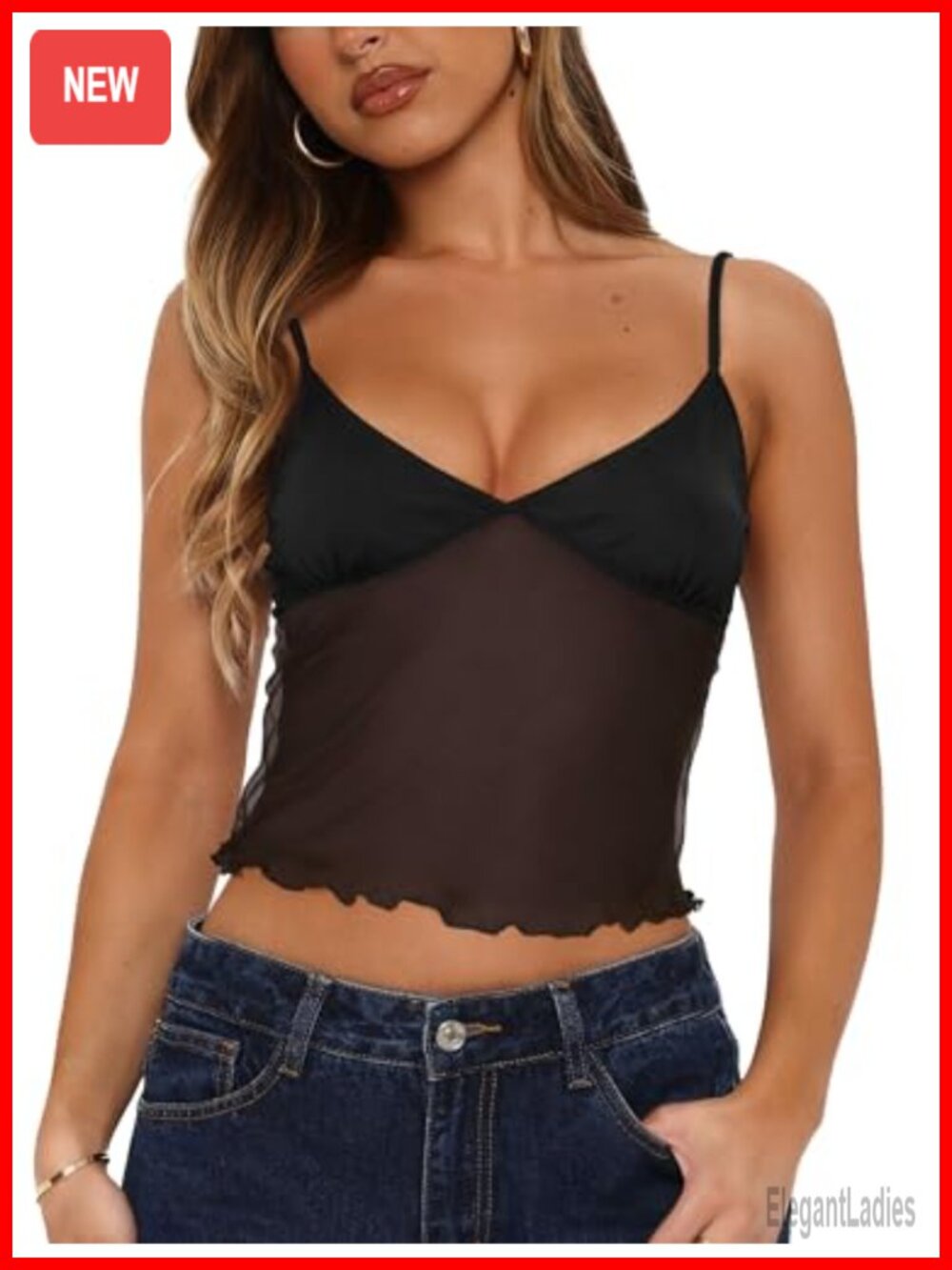 Avidlove Womens Mesh Bralette V-Neck Ruched Sleeveless Y2K Party Club Top